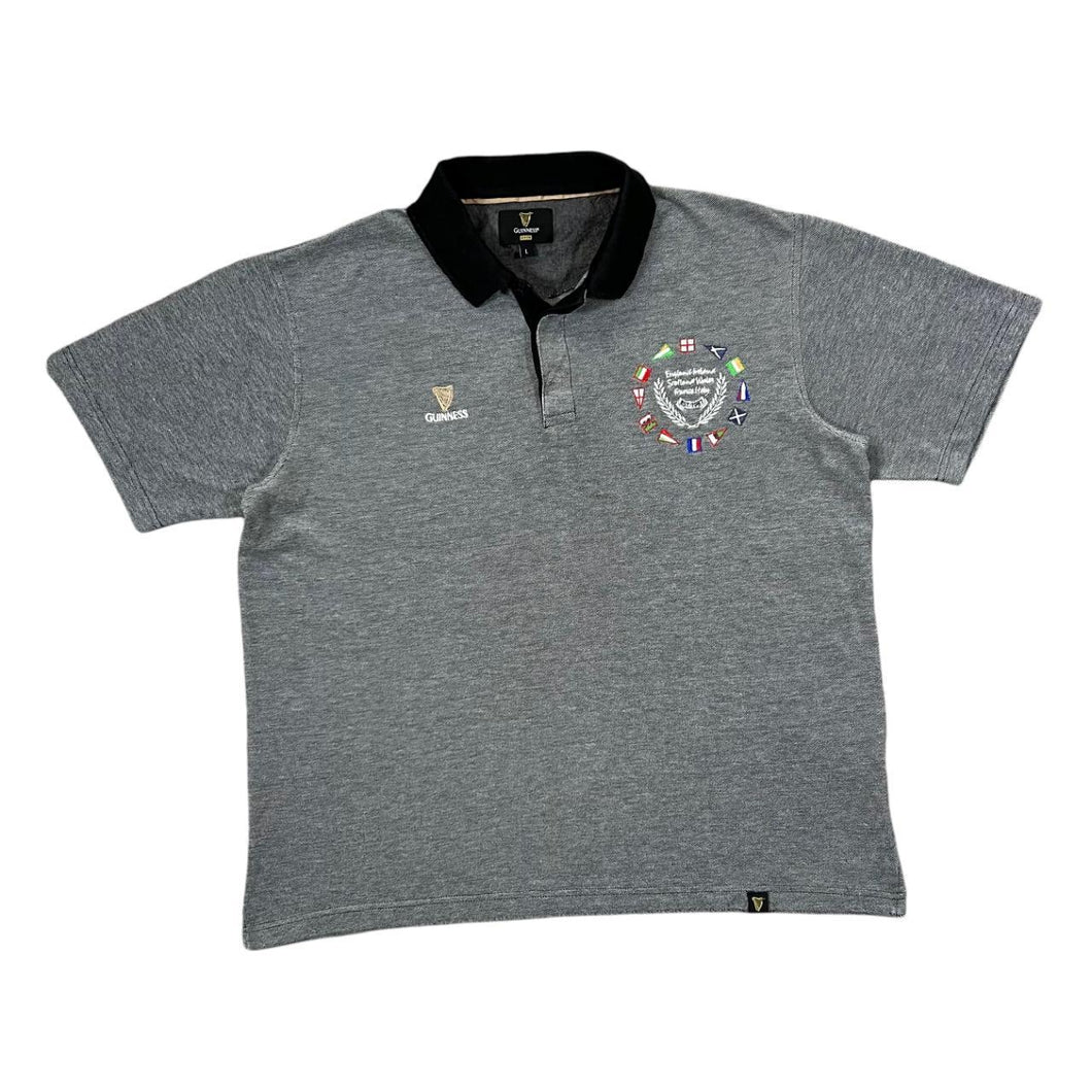 Early 00's GUINNESS Six Nations Rugby Embroidered Logo Short Sleeve Polo Shirt