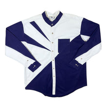 Load image into Gallery viewer, Vintage Cowboy Threads Western Blue White Colour Block Grandad Collar Long Sleeve Shirt
