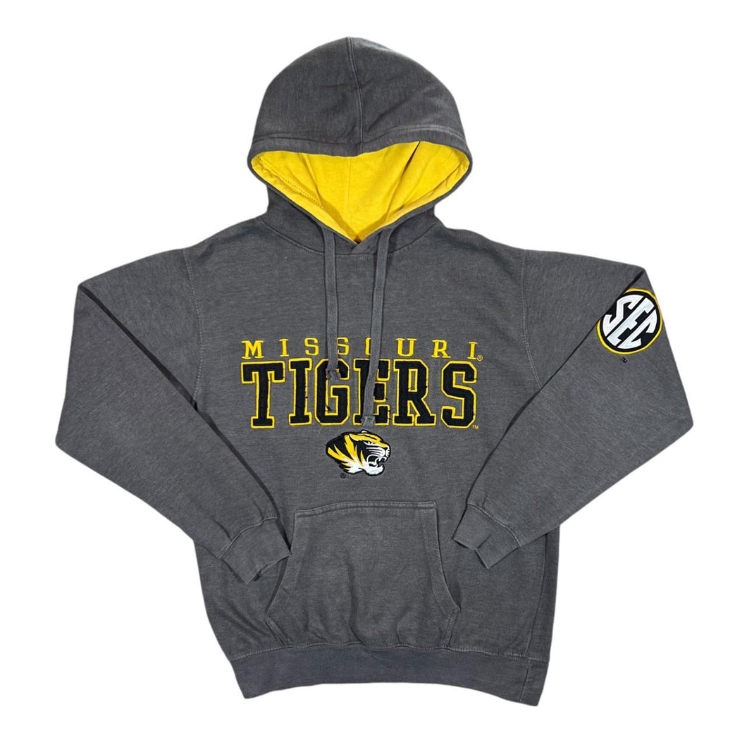 Blue 84 MISSOURI TIGERS Embroidered College Spellout Grey Pullover Hoodie