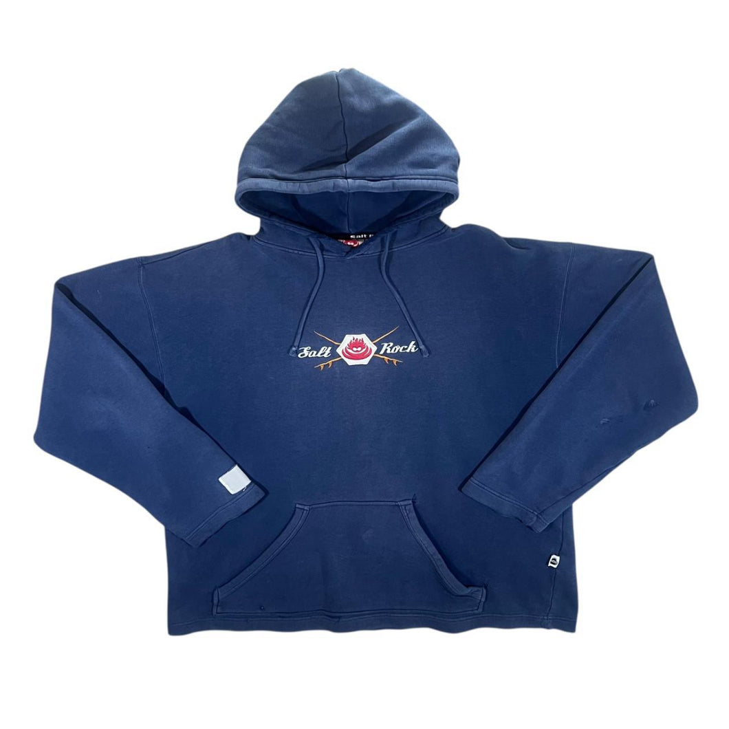 Early 00's Saltrock Embroidered Surfer Skater Distressed Blue Pullover Hoodie