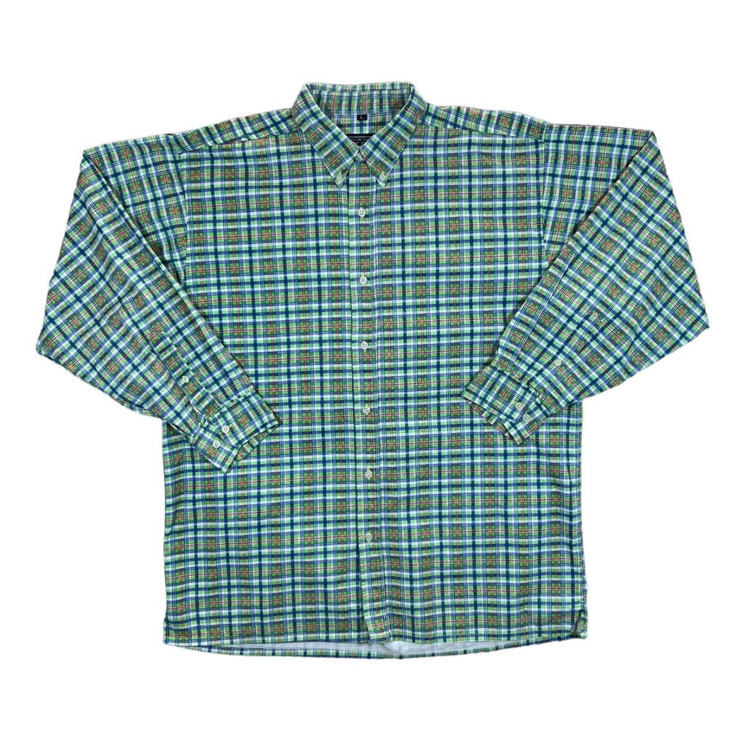 Early 00's HEAVY CONSTRUCTION Multi Plaid Check Long Sleeve Button-Up Cotton Shirt