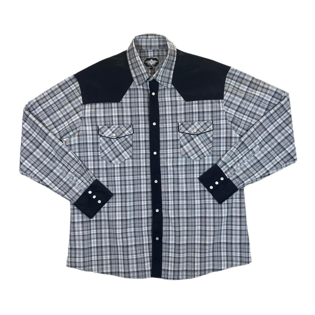 STARS & STRIPES Plaid Check Cowboy Western Pearl Snap Popper Long Sleeve Shirt