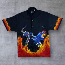 Load image into Gallery viewer, Vintage Here &amp; There C&amp;A Gothic Y2K Dragon Flaming Graphic Black Short Sleeve Shirt
