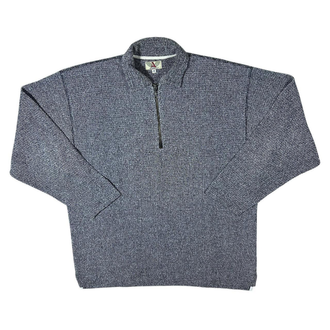 Vintage 90's Aquila Grey Black Navy Cotton 1/4 Zip Long Sleeve Pullover Shirt