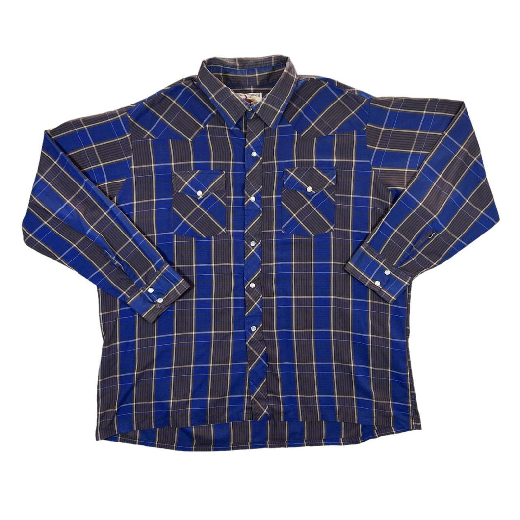 Vintage 90's RANCHER WESTERNWEAR Plaid Check Pearl Snap Popper Button Long Sleeve Cowboy Western Shirt