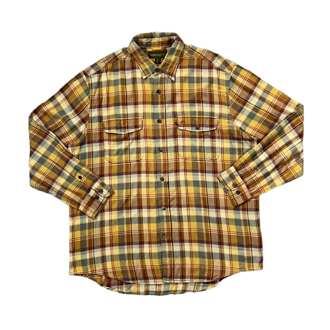 Vintage TIMBERLAND Classic Mini Pocket Logo Plaid Check Long Sleeve Cotton Shirt