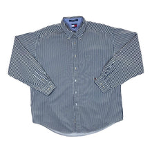 Load image into Gallery viewer, Vintage TOMMY HILFIGER Classic Blue White Striped Mini Crest Logo Long Sleeve Button-Up Shirt
