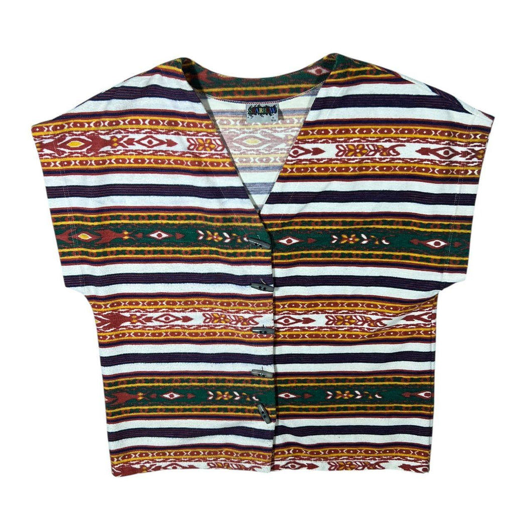 Vintage 90's Sparrow Crazy Aztec Abstract Patterned Toggle Button Fleece Poncho Top