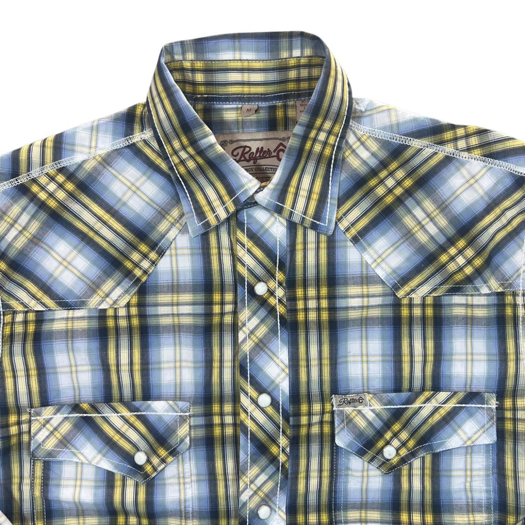 Rafter C Cowboy Western Plaid Check Popper Long Sleeve Shirt