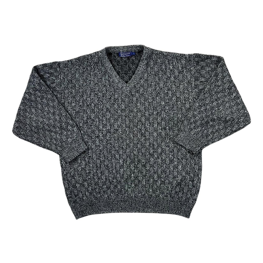 Vintage SAVATINI Classic Crosshatch Acrylic Knit V-Neck Sweater Jumper