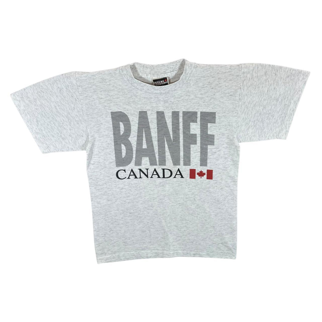 Vintage Banff Canada Souvenir Spellout Graphic Single Stitch Grey T-Shirt