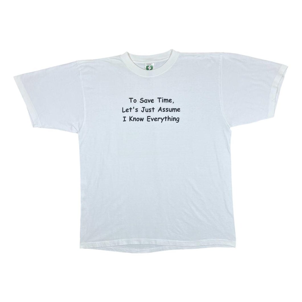 Vintage I KNOW EVERYTHING Novelty Spellout Graphic White T-Shirt