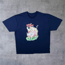 Load image into Gallery viewer, Feelin' Horny Novelty Rhino Cartoon Spellout Graphic Navy Blue T-Shirt
