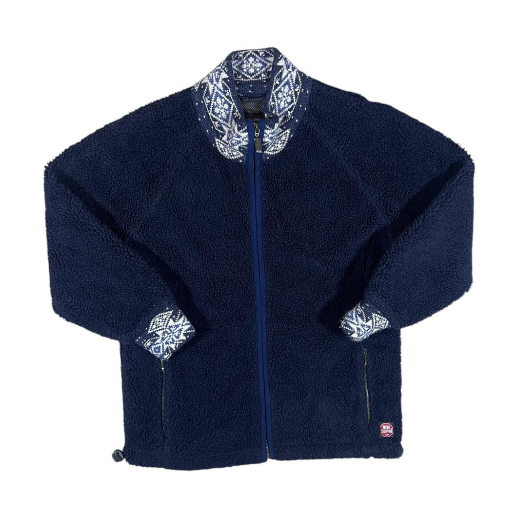 KAMA Fair Isle Icelandic Nordic Ski Pattern Trim Deep Pile Zip Fleece Sweatshirt