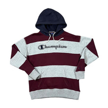 Load image into Gallery viewer, CHAMPION Big Embroidered Logo Spellout Colour Block Striped Pullover Hoodie
