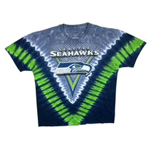 Load image into Gallery viewer, Majestic NFL Seattle Seahawks Football Logo Spellout Graphic Tie Dye T-Shirt
