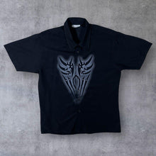 Load image into Gallery viewer, Early 00's Clockhouse C&amp;A Goth Y2K Tribal Motif Black Polyester Shirt
