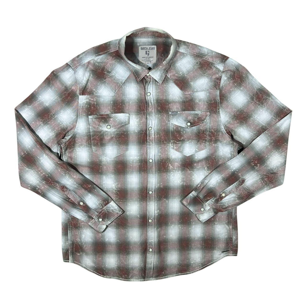 Garcia Jeans Cowboy Western Style Plaid Check Popper Long Sleeve Shirt