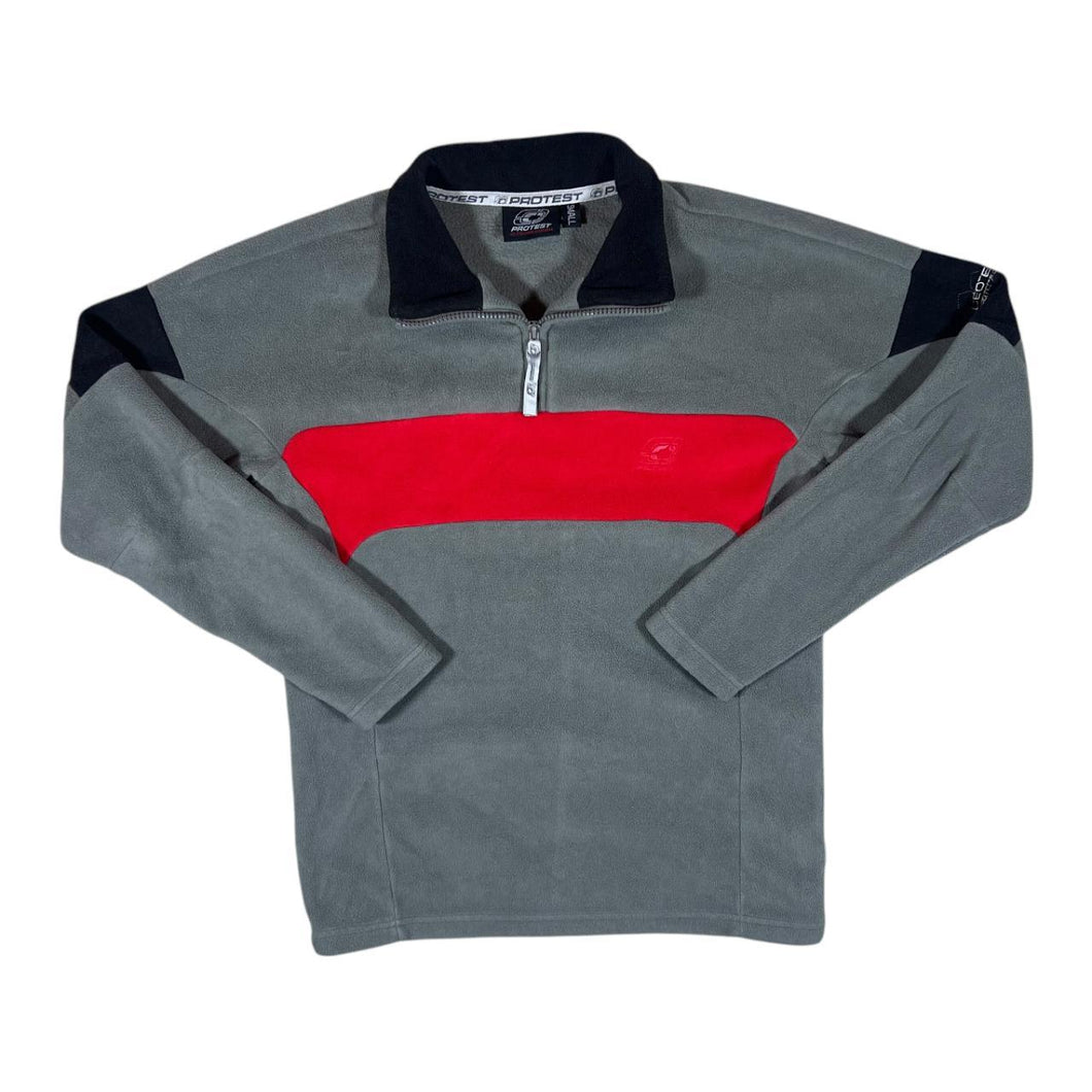 PROTEST Boardwear Colour Block Mini Logo Grey Red 1/4 Zip Fleece Sweatshirt