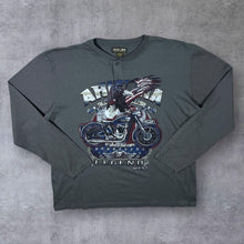 Load image into Gallery viewer, Atlas For Men "Arizona Legend" Biker Graphic Grey Long Sleeve Henley Button T-Shirt
