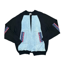 Load image into Gallery viewer, Vintage LEE Custom DIY Reworked Denim Panel Aztec Navajo Patterned Bomber Sweatshirt Jacket
