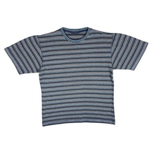 Load image into Gallery viewer, Early 00&#39;s Patterned Striped Navy Blue White Yellow Mix Short Sleeve T-Shirt
