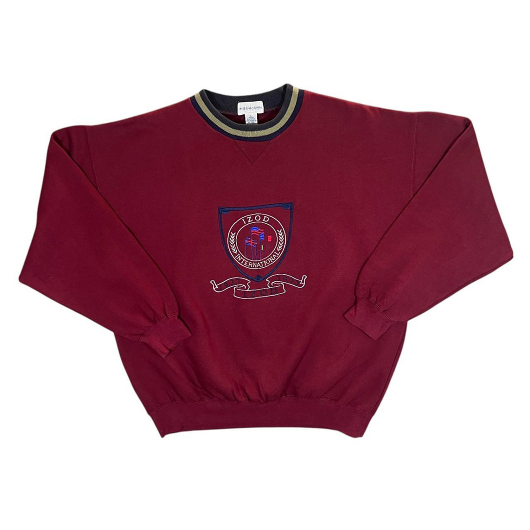 Vintage IZOD International Embroidered Spellout Crest Crewneck Sweatshirt