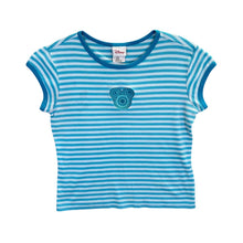 Load image into Gallery viewer, Vintage Disney Store Mickey Mouse Embroidered Logo Blue Striped T-Shirt
