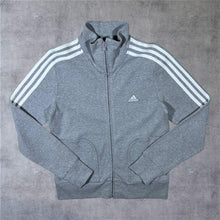 Load image into Gallery viewer, Adidas Classic Three Stripe Embroidered Mini Logo Grey Zip Sweatshirt Top

