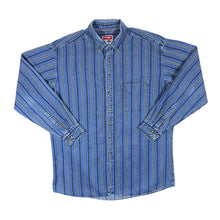 Load image into Gallery viewer, Vintage WRANGLER Striped Blue Denim Heavy Cotton Long Sleeve Button-Up Shirt
