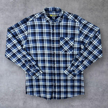 Load image into Gallery viewer, Vintage Worker Profi Company Navy Blue White Plaid Check Long Sleeve Cotton Flannel Shirt
