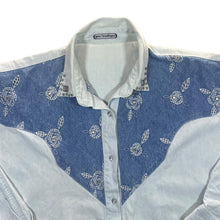 Load image into Gallery viewer, Vintage Yves Boutique Embroidered Denim Panel Cowboy Western Long Sleeve Shirt
