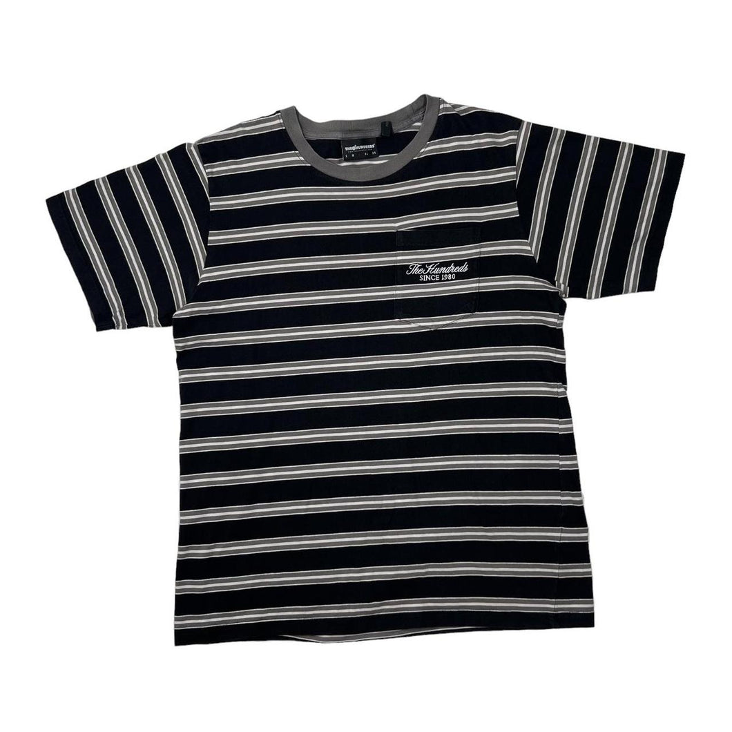 THE HUNDREDS Classic Skater Embroidered Pocket Spellout Striped T-Shirt