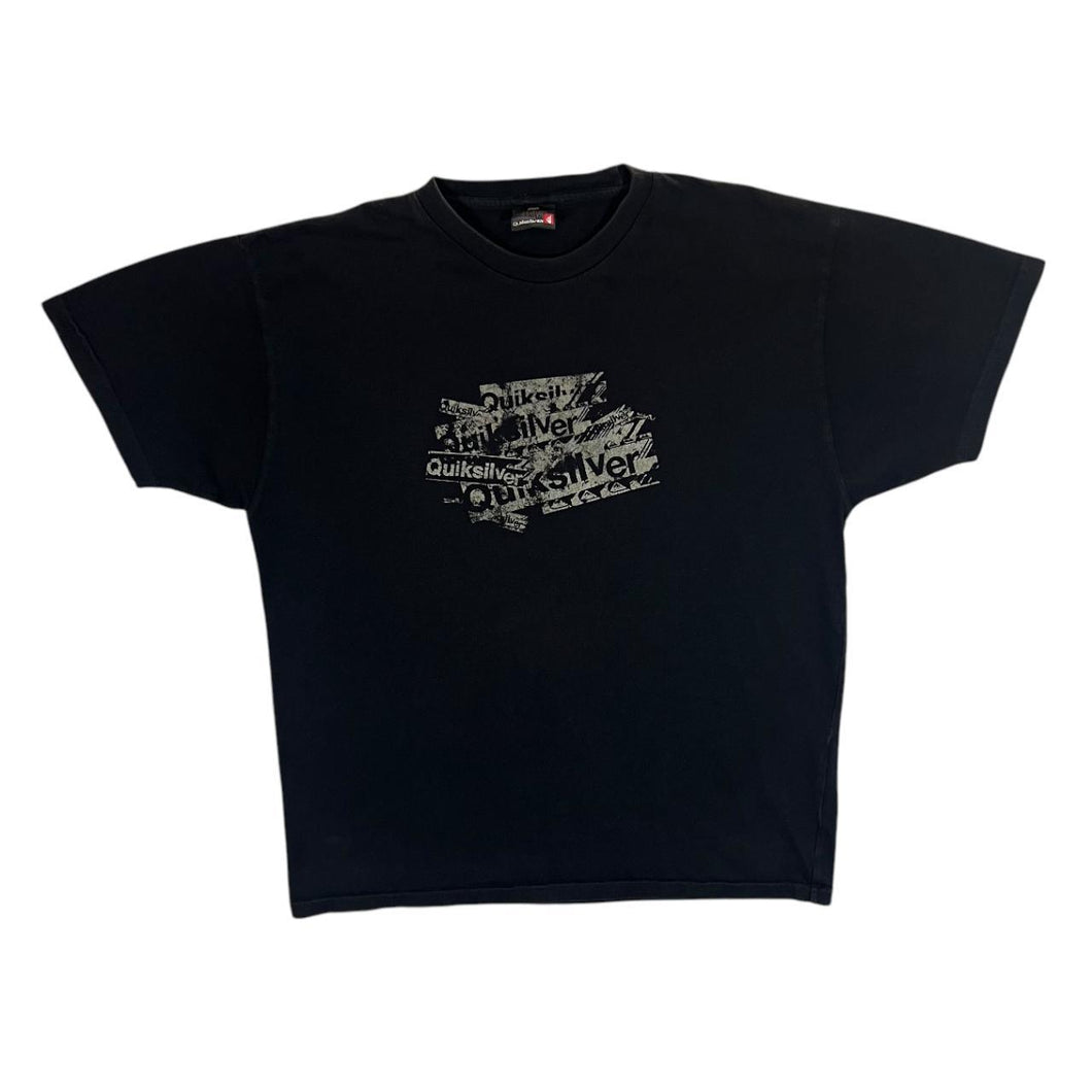 Early 00's Quiksilver Surfer Skate Logo Spellout Graphic Black T-Shirt