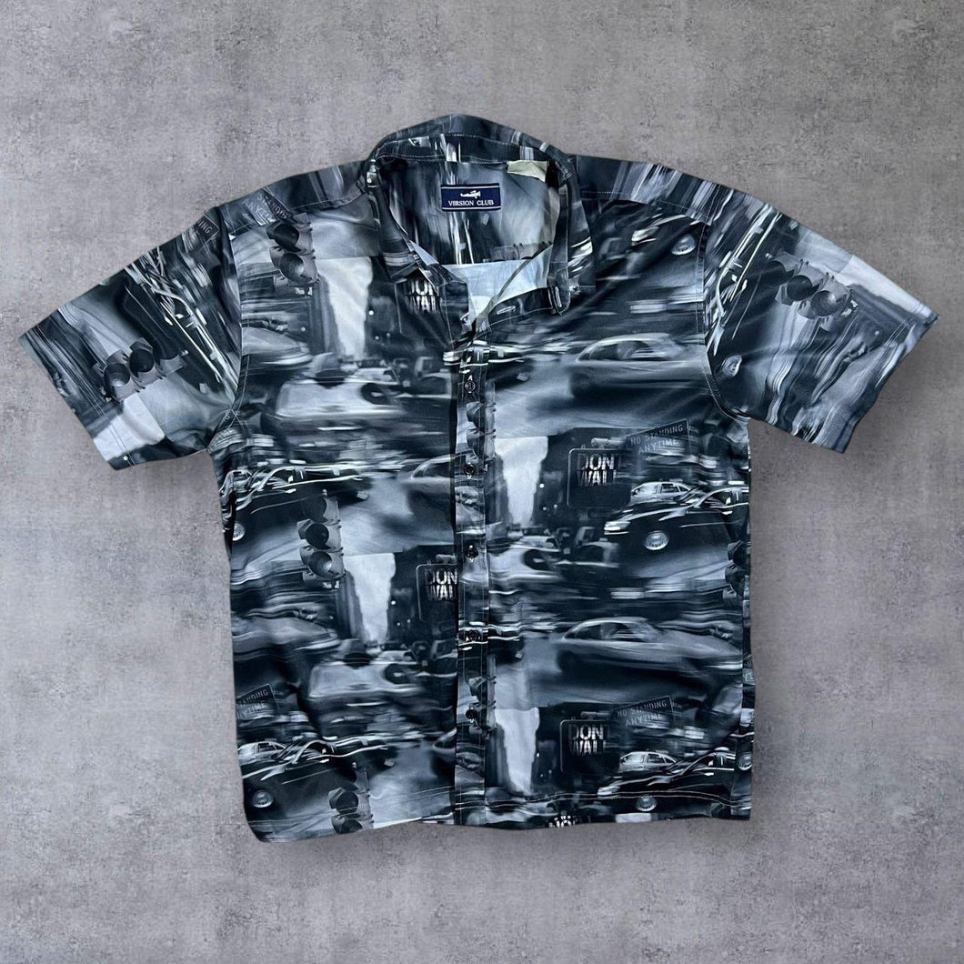 Early 00's Version Club Busy City Traffic Taxi All-Over Print Short Sleeve Shirt