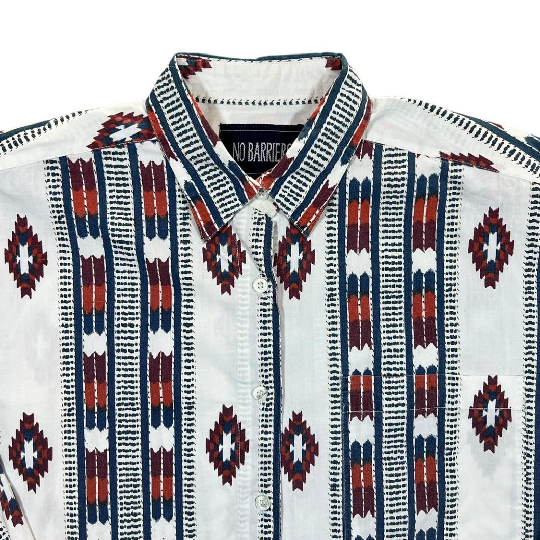 Vintage 90's No Barriers Aztec Western Patterned Striped Long Sleeve Cotton Shirt