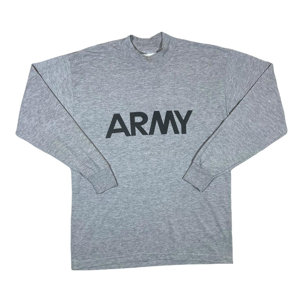 Early 00's Akwa Tek ARMY Logo Spellout Graphic Grey Long Sleeve T-Shirt