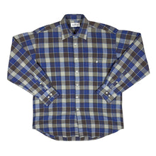 Load image into Gallery viewer, Vintage OAKMAN Classic Navy Blue Brown Plaid Check Long Sleeve Flannel Shirt
