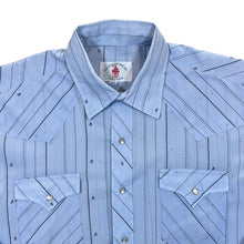 Load image into Gallery viewer, Vintage The Western Fair &quot;Lott, Texas&quot; Cowboy Western Blue Striped Long Sleeve Popper Shirt
