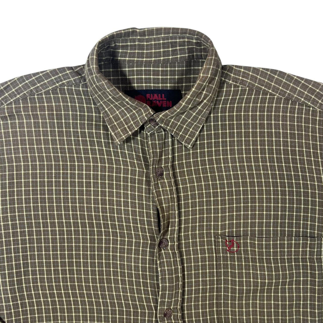 Vintage Fjallraven Khaki-Brown Cream Blue Check Long Sleeve Cotton Shirt