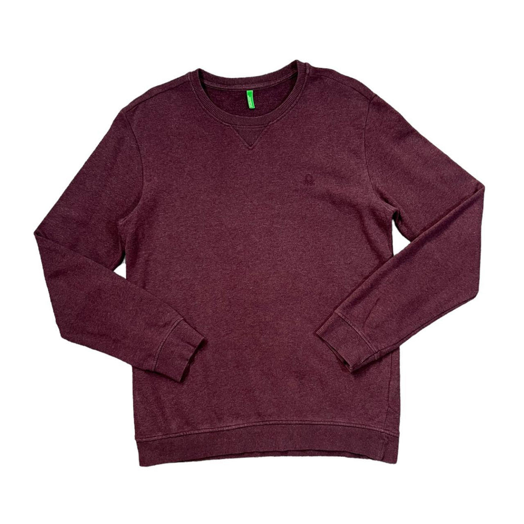 UNITED COLORS OF BENETTON Classic Embroidered Mini Logo Burgundy Crewneck Sweatshirt