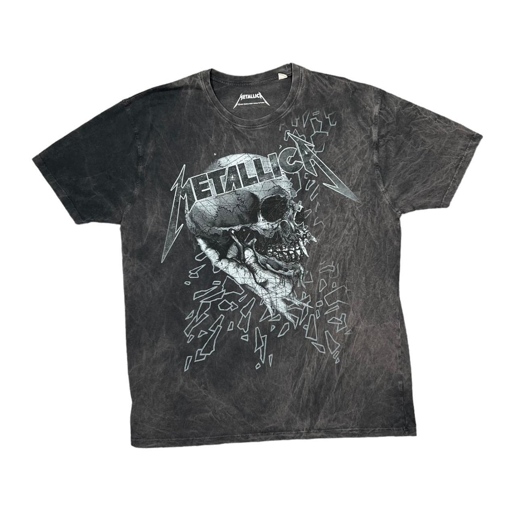 METALLICA Classic Skull Logo Spellout Graphic Thrash Heavy Metal Band Stonewashed T-Shirt