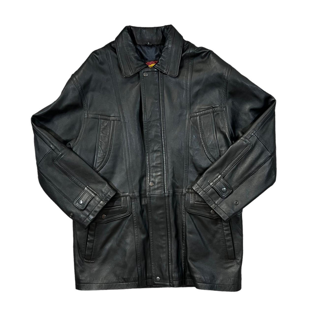 Vintage 90's Genuine Real Black Leather Mid Length Jacket