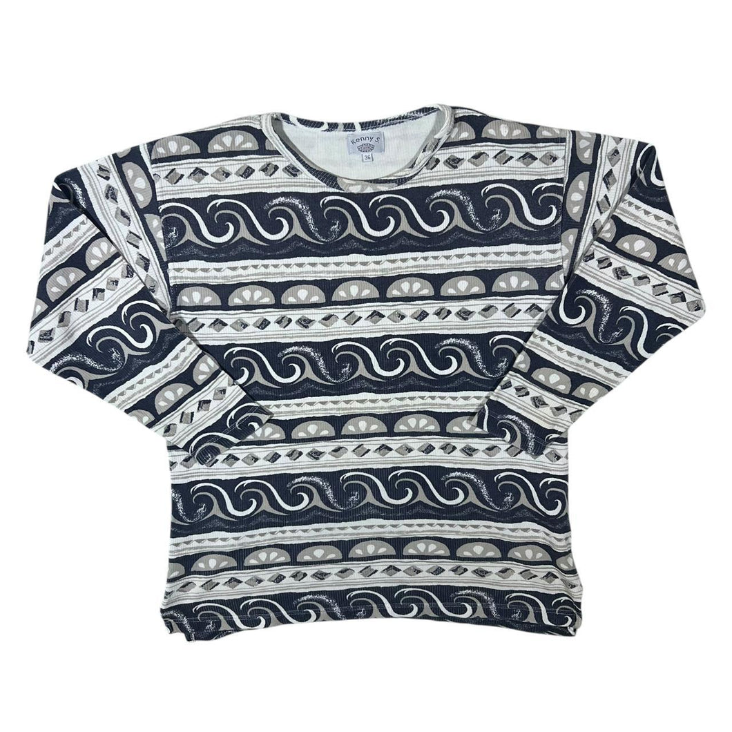 Vintage 90's Kenny S. Crazy Abstract Patterned Cotton Long Sleeve T-Shirt