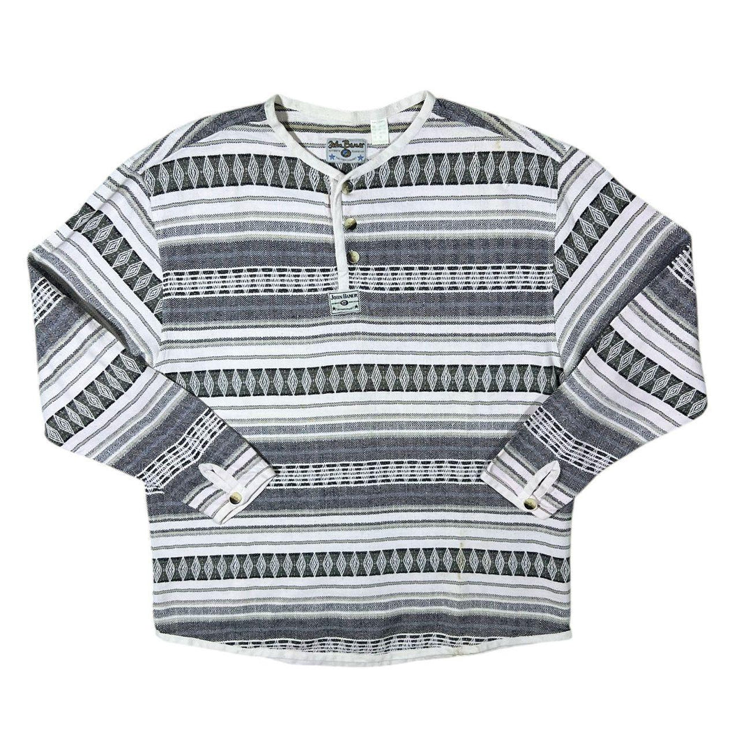 Vintage John Baner Multi Striped Patterned Long Sleeve Henley Button Shirt Top