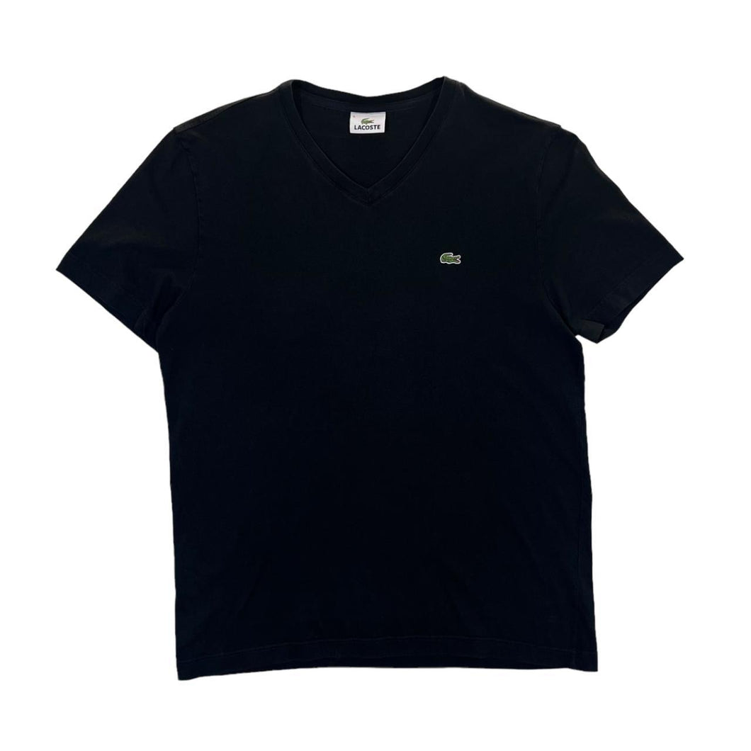 LACOSTE Classic Embroidered Mini Logo Black V-Neck T-Shirt