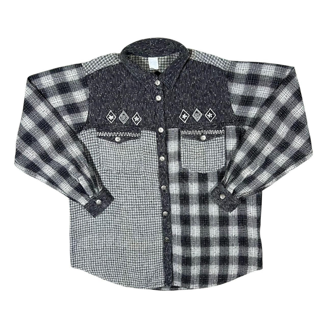Vintage 90's Embroidered Multi Check Houndstooth Cotton Viscose Long Sleeve Shirt