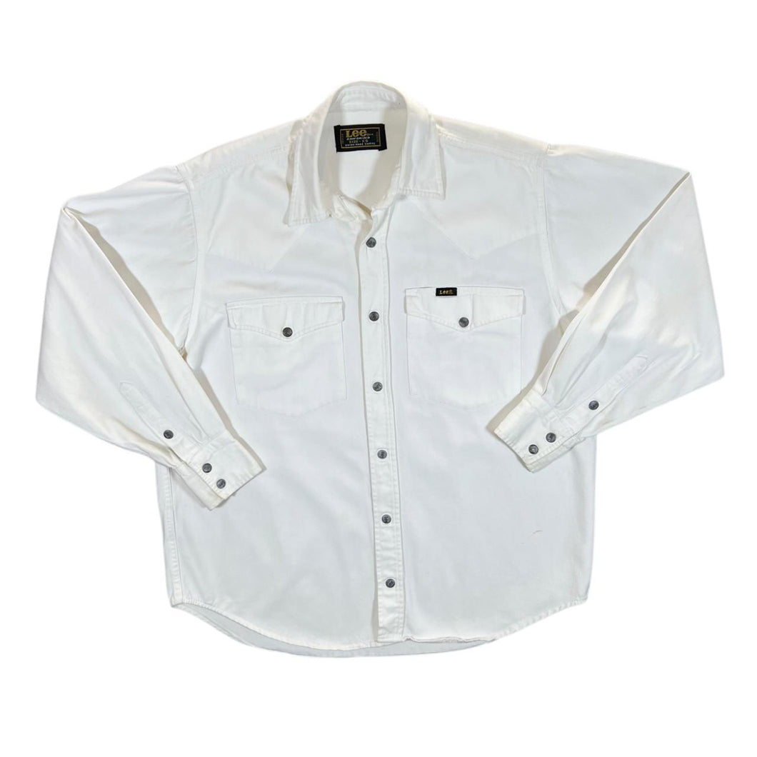 Vintage 90's LEE Sanforized Union Made White Cotton Long Sleeve Popper Shirt