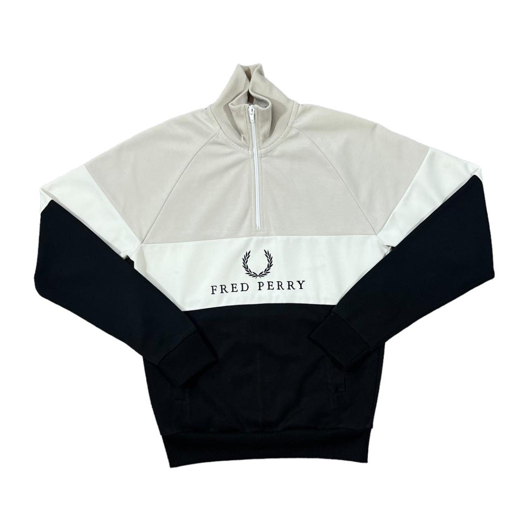 FRED PERRY Classic Colour Block Embroidered Logo Spellout 1/4 Zip Polyester Track Top Sweatshirt