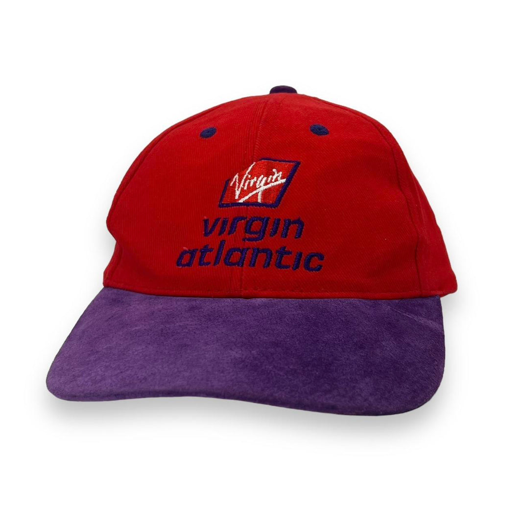 Early 00’s VIRGIN ATLANTIC Embroidered Logo Spellout Suede Peak Baseball Cap